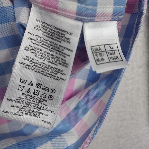 Brooks Brothers Regent Fit Non‑Iron Stretch Shirt XL — Blue & Pink Plaid - Picture 6 of 9